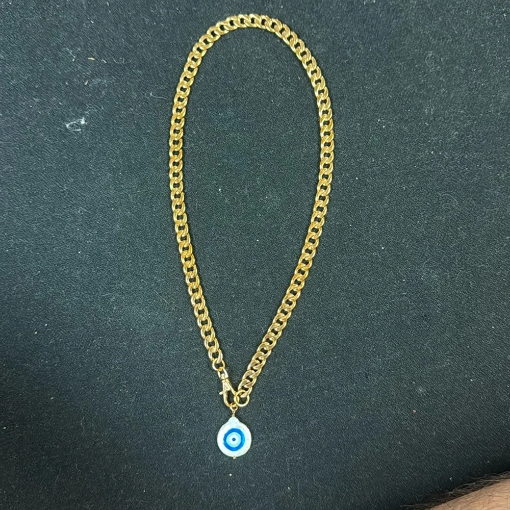 Gold Chain Necklace with Blue Evil Eye Charm